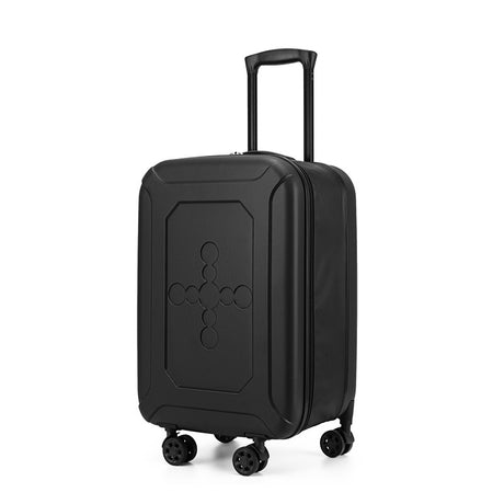 Black 20 inch foldable hard shell carry-on suitcase with spinner wheels