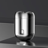 Silver Portable Mini Electric Shaver with Dual Floating Heads IPX6 Waterproof Rechargeable Travel Razor for Men for Grooming and Business Trips