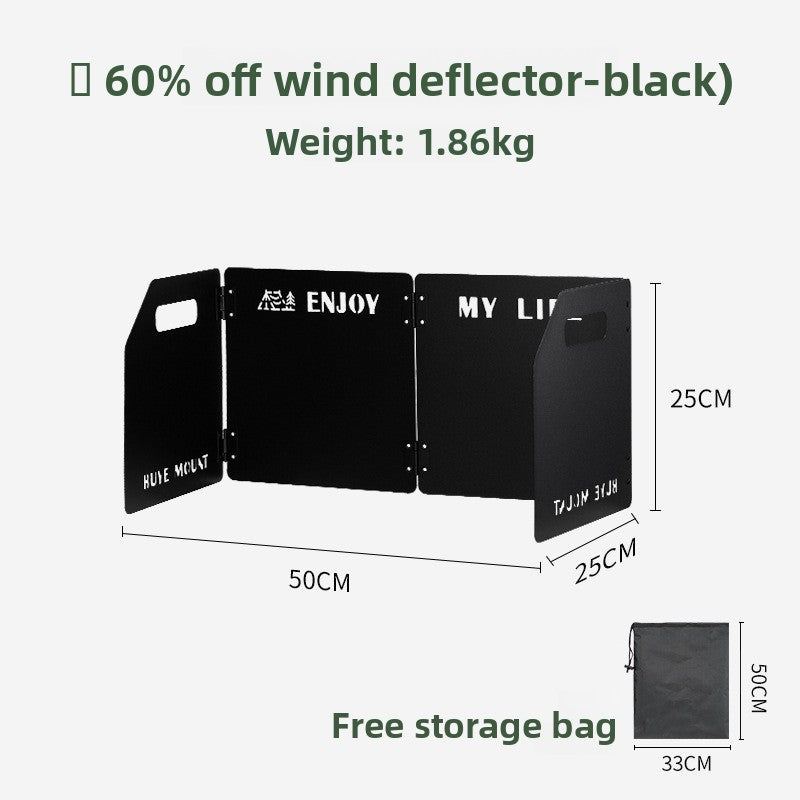 Black Heavy-Duty 4-Fold Camping Stove Windshield Portable Steel Wind Deflector for Outdoor Cooking and Picnics with Storage Bag