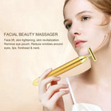Sliver Electric T-Shape Facial Massage Bar Waterproof Gold Tone Beauty Roller for Daily Skincare and High Frequency Vibration - Front View