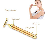 Rose Gold Electric T-Shape Facial Massage Bar Waterproof Gold Tone Beauty Roller for Daily Skincare and High Frequency Vibration - Side View