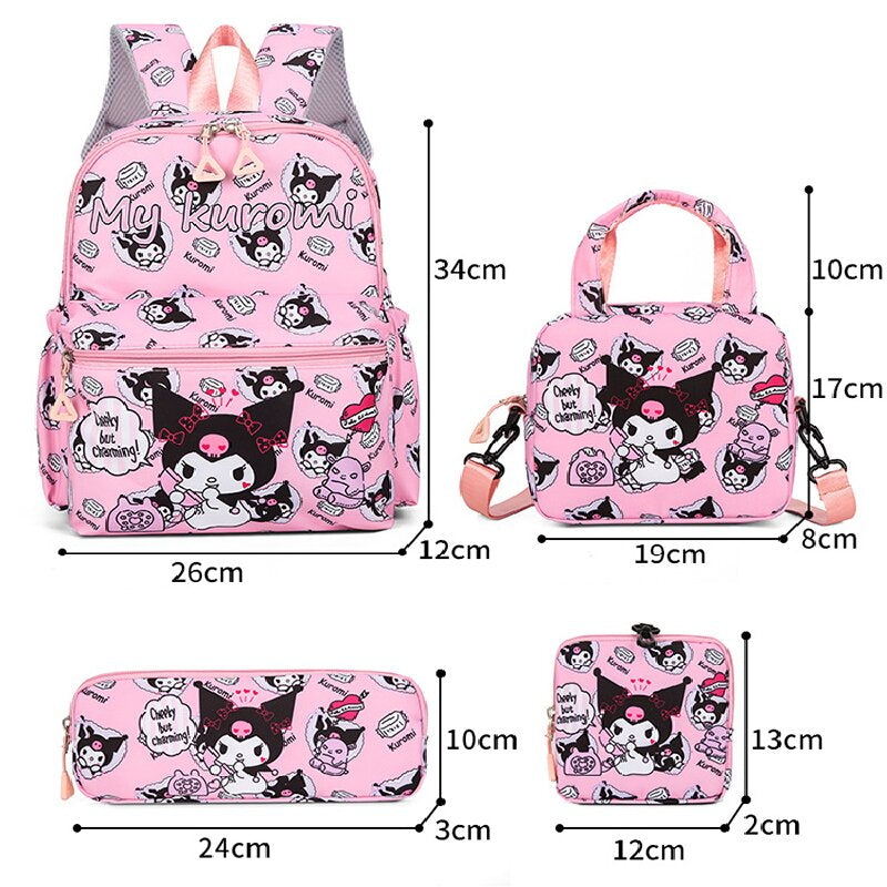 Pattern KT 4-Piece Large Capacity School Backpack Set for Primary Students Years 3-6 Durable Nylon Lightweight Rucksack with Handbag for Daily Australian School Life