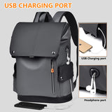 Light grey Men Large Capacity Business Laptop Backpack Waterproof PU Leather Travel Rucksack with USB Port for Work and Travel in Australia - Front View