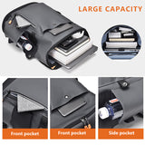 Light grey Men Large Capacity Business Laptop Backpack Waterproof PU Leather Travel Rucksack with USB Port for Work and Travel in Australia - Side View