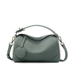 Green Women Genuine First Layer Cowhide Boston Bag Fashionable Handheld Crossbody Shoulder Bag with 115cm Adjustable Strap