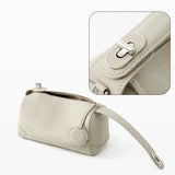 Green Women Genuine First Layer Cowhide Boston Bag Fashionable Handheld Crossbody Shoulder Bag with 115cm Adjustable Strap - Front View