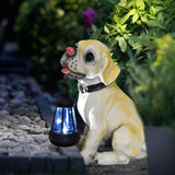 Solar Dog Garden Statue with Lantern Waterproof Resin Puppy Ornament for Outdoor Patio Pathway Backyard Decoration Australian Pet Lovers(D) - Front View