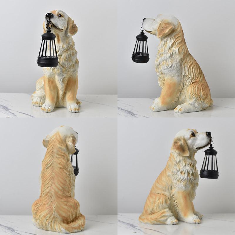 Solar Dog Garden Statue with Lantern Waterproof Resin Puppy Ornament for Outdoor Patio Pathway Backyard Decoration Australian Pet Lovers(D)