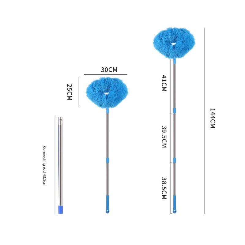 Royal blue Long Handle Ceiling Fan Duster with Hollow Microfiber Head and Extendable Stainless Steel Pole for High Reach Home Cleaning Efficiency