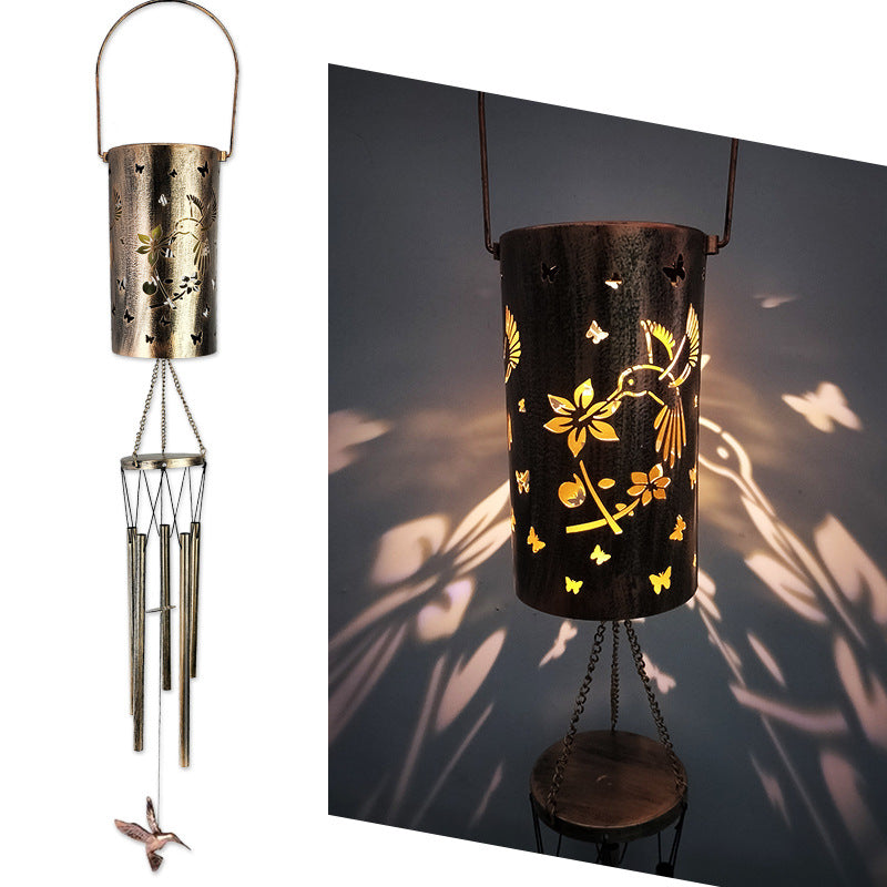 Hummingbird Solar Wind Chime Lantern with Iron Art Projection Waterproof Decorative Light for Garden and Local Home Landscapes Elegant Outdoor Illumination Solution