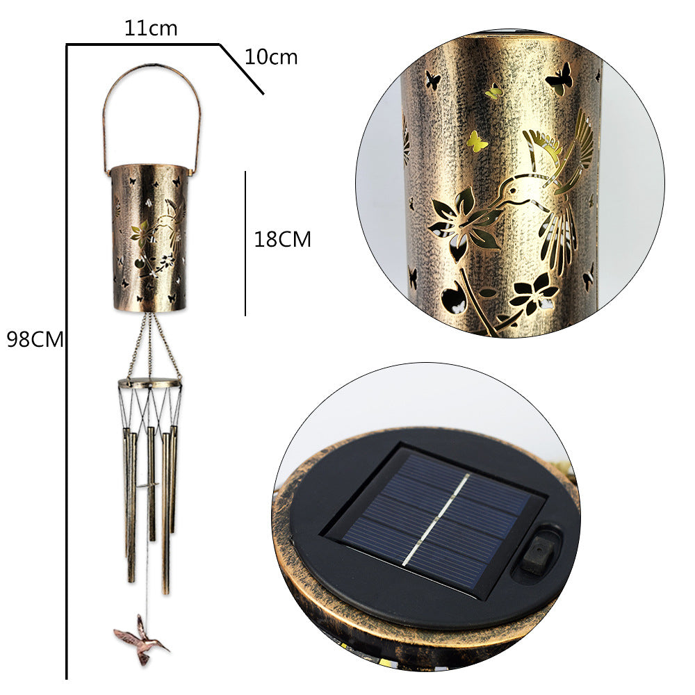 Hummingbird Solar Wind Chime Lantern with Iron Art Projection Waterproof Decorative Light for Garden and Local Home Landscapes Elegant Outdoor Illumination Solution