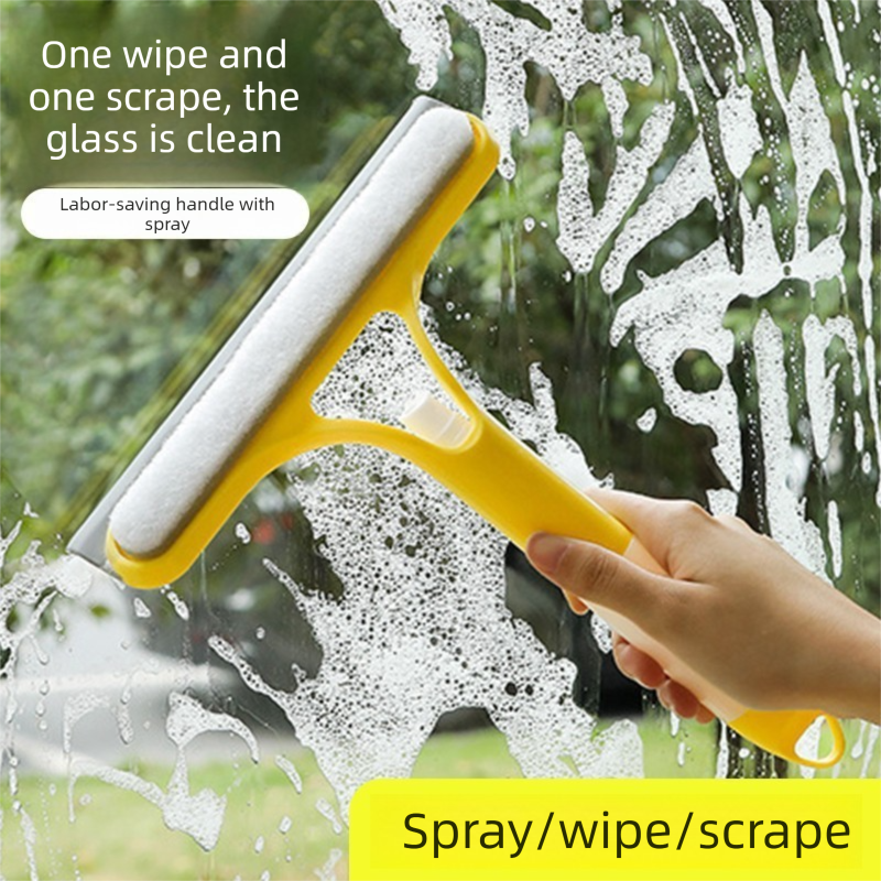 2-PCS Blue 3-in-1 Window Squeegee with Built-in Spray Bottle and TPR Scraper for Glass and Car Windshields Professional Multi-Purpose Local Cleaning Solution