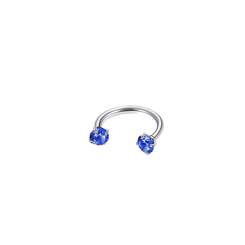 2-PCS Blue-violet G23 Titanium Horseshoe Ring with 5A Zircon Internal Thread for Nose Ear Lip Septum Piercing Hypoallergenic Jewelry for Local Trendsetters