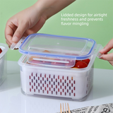 Grey 3-Piece Refrigerator Food Storage Container Set with Drain Basket and Airtight Lid 850ml 1750ml 3300ml Stackable Produce Saver for Local Homes - Front View
