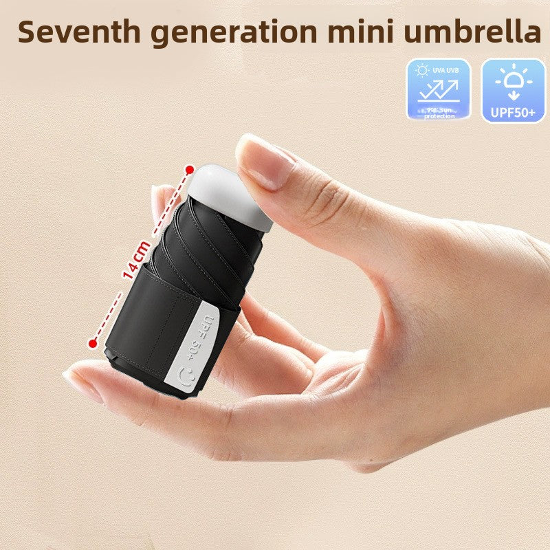 Black Compact Mini Umbrella with UPF50+ UV Protection and Lightweight Design for Daily Use in Urban and Outdoor Settings Local Standard Fit