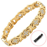 Black New Fashion Lightweight Luxury Four-Leaf Clover Diamond Inlaid Bracelet - Alloy Magnetic Watch Band Style Bracelet for Women + Free Disassembly Tool - Top-Down View