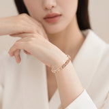 Antique bronze brushed finish New Fashion Lightweight Luxury Four-Leaf Clover Diamond Inlaid Bracelet - Alloy Magnetic Watch Band Style Bracelet for Women + Free Disassembly Tool - Side View