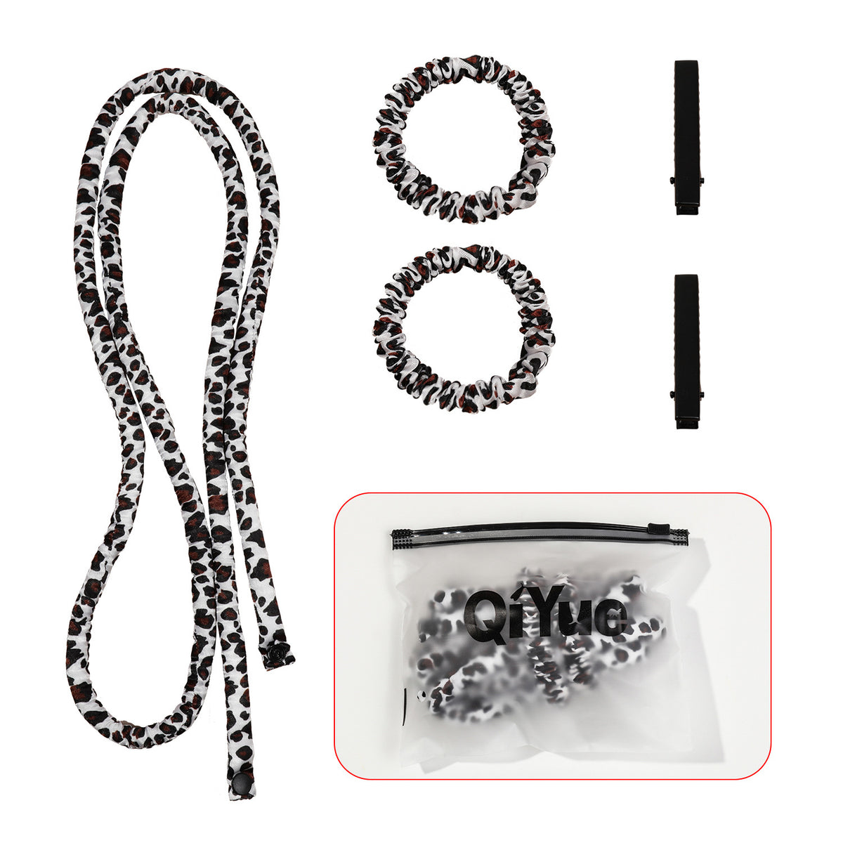 2-PCS White leopard print Heatless Hair Curler Set Extra Long Overnight Soft Ribbon for Natural Big Waves Damage-Free Professional Home Styling Solution for Local Women