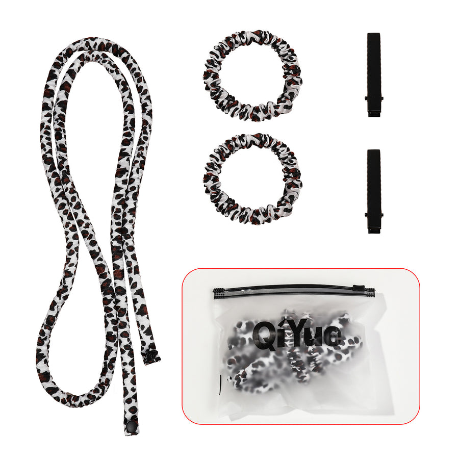 2-PCS White leopard print Heatless Hair Curler Set Extra Long Overnight Soft Ribbon for Natural Big Waves Damage-Free Professional Home Styling Solution for Local Women