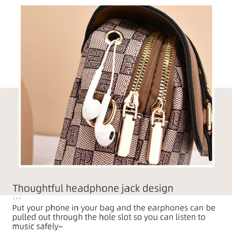 khaki Women's Mini Crossbody Phone Bag Compact PU Leather with Multiple Pockets and Headphone Port for Daily Travel Stylish Hands-Free Storage for Local Fashion