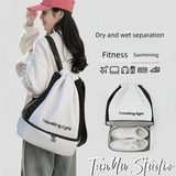 Pink Waterproof Drawstring Swimming Backpack with Wet Dry Separation and Shoe Compartment for Gym and Yoga Organized Gear Bag for Local Active Lifestyles - Side View