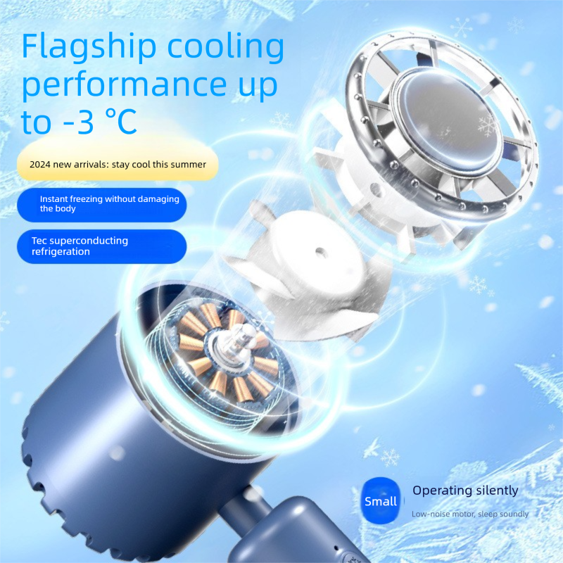 Blue Portable Ice Cooling Handheld Fan USB Rechargeable 2000mAh Silent Battery Fan for Office and Outdoor Use Personal Cooling Solution for Local Professionals