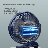 Deep Sea Blue 10000mAh Portable Clip on Fan with 720 Degree Rotation 4 Speeds for Stroller Kitchen Office Desk Quiet Rechargeable Cooling Solution for Local Homes - Front View