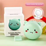 Green 3-in-1 Mini Portable Fan with Makeup Mirror and LED Fill Light USB Rechargeable Pocket Sized Cooling Solution for Students and Local Professionals
