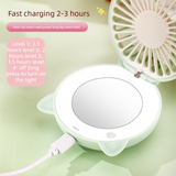 Green 3-in-1 Mini Portable Fan with Makeup Mirror and LED Fill Light USB Rechargeable Pocket Sized Cooling Solution for Students and Local Professionals