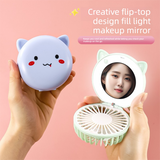 Green 3-in-1 Mini Portable Fan with Makeup Mirror and LED Fill Light USB Rechargeable Pocket Sized Cooling Solution for Students and Local Professionals - Side View