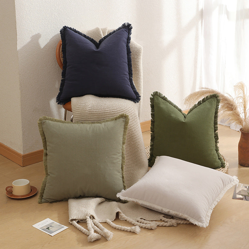 Grass green 2 Pack Bohemian Tassel Pillowcases Soft Washed Cotton Cushion Covers for Living Room Sofa Elegant Decor Solution for Local Standard Home Environments
