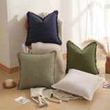 Grass green 2 Pack Bohemian Tassel Pillowcases Soft Washed Cotton Cushion Covers for Living Room Sofa Elegant Decor Solution for Local Standard Home Environments