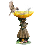Girl Resin Bird Feeder with Natural Stump Design for Garden and Outdoor Decor, Ideal for Attracting Birds and Enhancing Yard Aesthetics