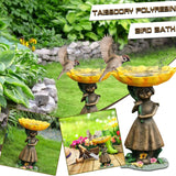 Girl Resin Bird Feeder with Natural Stump Design for Garden and Outdoor Decor, Ideal for Attracting Birds and Enhancing Yard Aesthetics - Side View