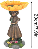 Girl Resin Bird Feeder with Natural Stump Design for Garden and Outdoor Decor, Ideal for Attracting Birds and Enhancing Yard Aesthetics - Top-Down View