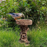 Raccoon Resin Bird Feeder with Natural Stump Design for Garden and Outdoor Decor, Ideal for Attracting Birds and Enhancing Yard Aesthetics - Front View