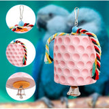 2-Pack White Hanging Bird Chew Toy with Bell and Rope, Ideal for Parrots, Squirrels, and Rodents – Durable Wood-Based Grinding Stone for Beak Exercise and Enrichment - Top-Down View