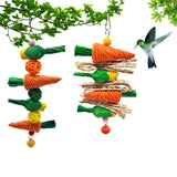 2-Pack Radish and sweetcorn skewers Bird Chew Toy for Parrots, Budgies, Hamsters, Rabbits & Small Pets – Hanging Carrot-Shaped Enrichment Toy with Natural Fibers for Beak Grinding and Mental Stimulation - Top-Down View
