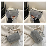 Black Mini Shoulder Bag for Women – Rhinestone-Embellished Pillow-Shaped Chain Bag with Fashionable Metal Hardware and Compact Design