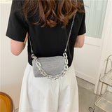 Black Mini Shoulder Bag for Women – Rhinestone-Embellished Pillow-Shaped Chain Bag with Fashionable Metal Hardware and Compact Design - Top-Down View