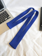 Blue High-Elastic Knit Long Phone Sling Bag – Adjustable Crossbody Streetwear Accessory for iPhone with Stretchy Ribbed Design