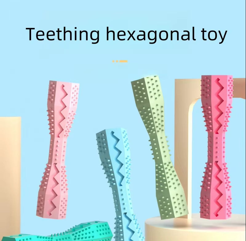 2-Pack Orange Hexagonal Pet Chew Toy – Durable Rubber Dog & Cat Teething Stick for Dental Care, Biting Relief and Mental Stimulation