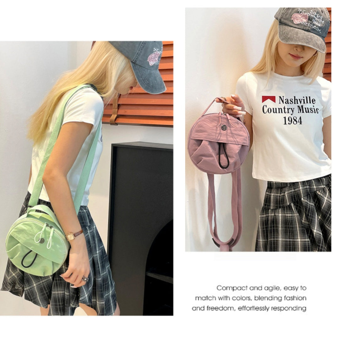 Orange Fashionable Round Crossbody Bag with Water-Resistant Nylon and Multi-Pocket Design for Daily Travel Lightweight Hands-Free Storage Solution for Local Professionals
