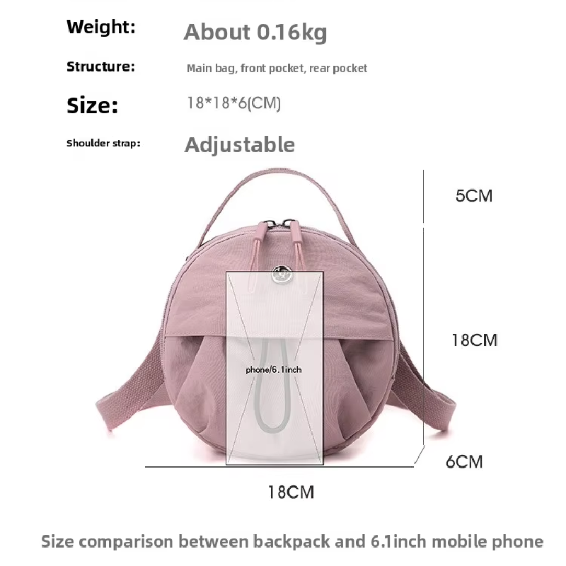 Purple Fashionable Round Crossbody Bag with Water-Resistant Nylon and Multi-Pocket Design for Daily Travel Lightweight Hands-Free Storage Solution for Local Professionals
