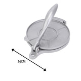 Silver Manual Dough Press – Aluminum Alloy Cake & Tortilla Press for Homemade Baking and Cooking(16cm)