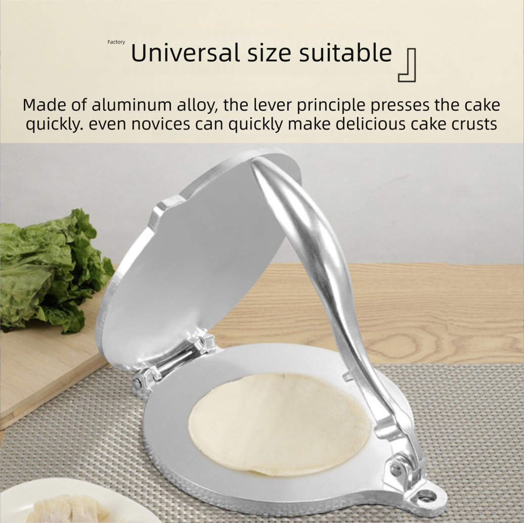 Silver Manual Dough Press – Aluminum Alloy Cake & Tortilla Press for Homemade Baking and Cooking(16cm)
