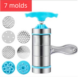Blue Manual Stainless Steel Noodle Maker with Interchangeable Dies for Homemade Egg Noodles Flatbread and Dumpling Wrappers – Compact Kitchen Tool(Seven molds)