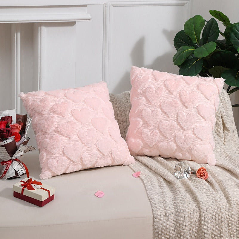 2-PCS Pink Romantic Heart-Shaped Tufted Pillow Covers Soft Plush 45x45cm Decorative Cushion Cases for Valentine's Day Living Room Sofa Local Standard Fit
