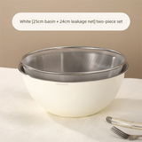 White Stainless Steel Mixing Bowl Set with Colander – Double-Layer Kitchen Basin for Salad, Washing, Mixing & Baking