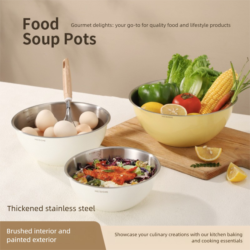 White Stainless Steel Mixing Bowl Set with Colander – Double-Layer Kitchen Basin for Salad, Washing, Mixing & Baking